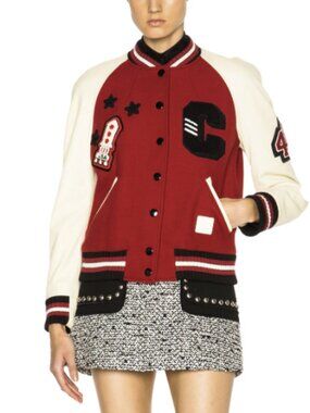 COACH Women's Essentials Wool & Leather Varsity Bomber Jacket Size 2 $795 MSRP